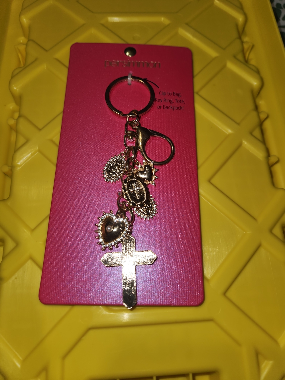 Gold Tone Cross & Charm Keychain - Women Accessories
